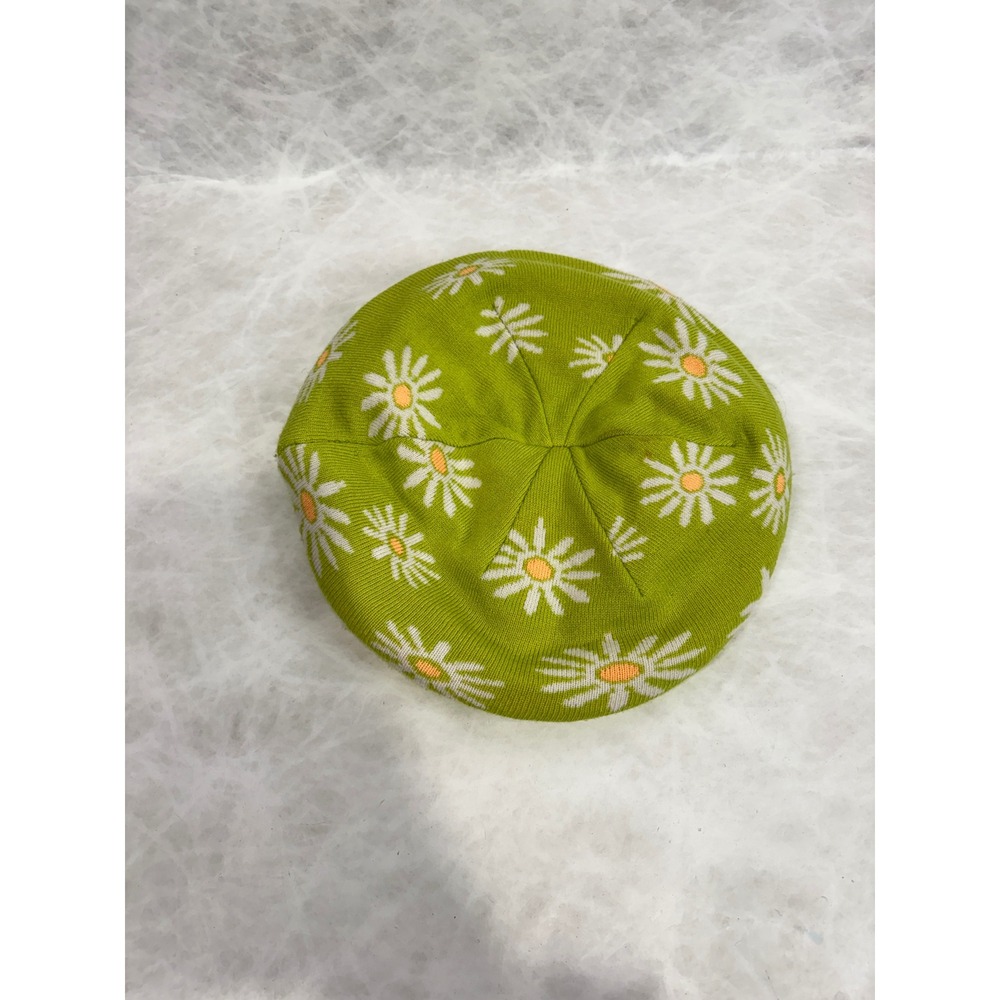 Wild Fable Lime Green Daisy Floral Knit Beret Hat Fleece Lined One Size